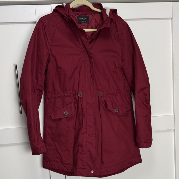 Love Tree Jackets & Blazers - Love Tree Burgundy Hooded Utility Jacket